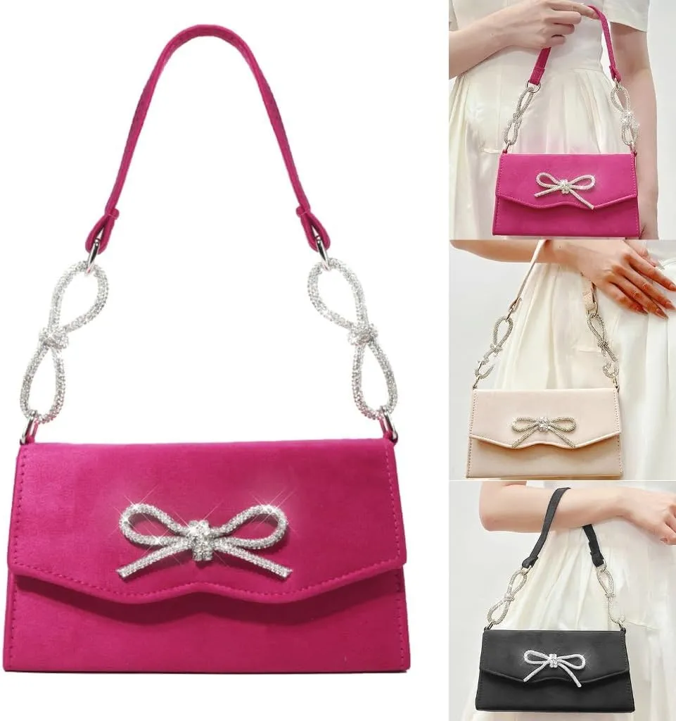Shimmering Bowknot Evening Bag French-inspired Glams Small Sqaure Handbag Lightweight for Special Occasions