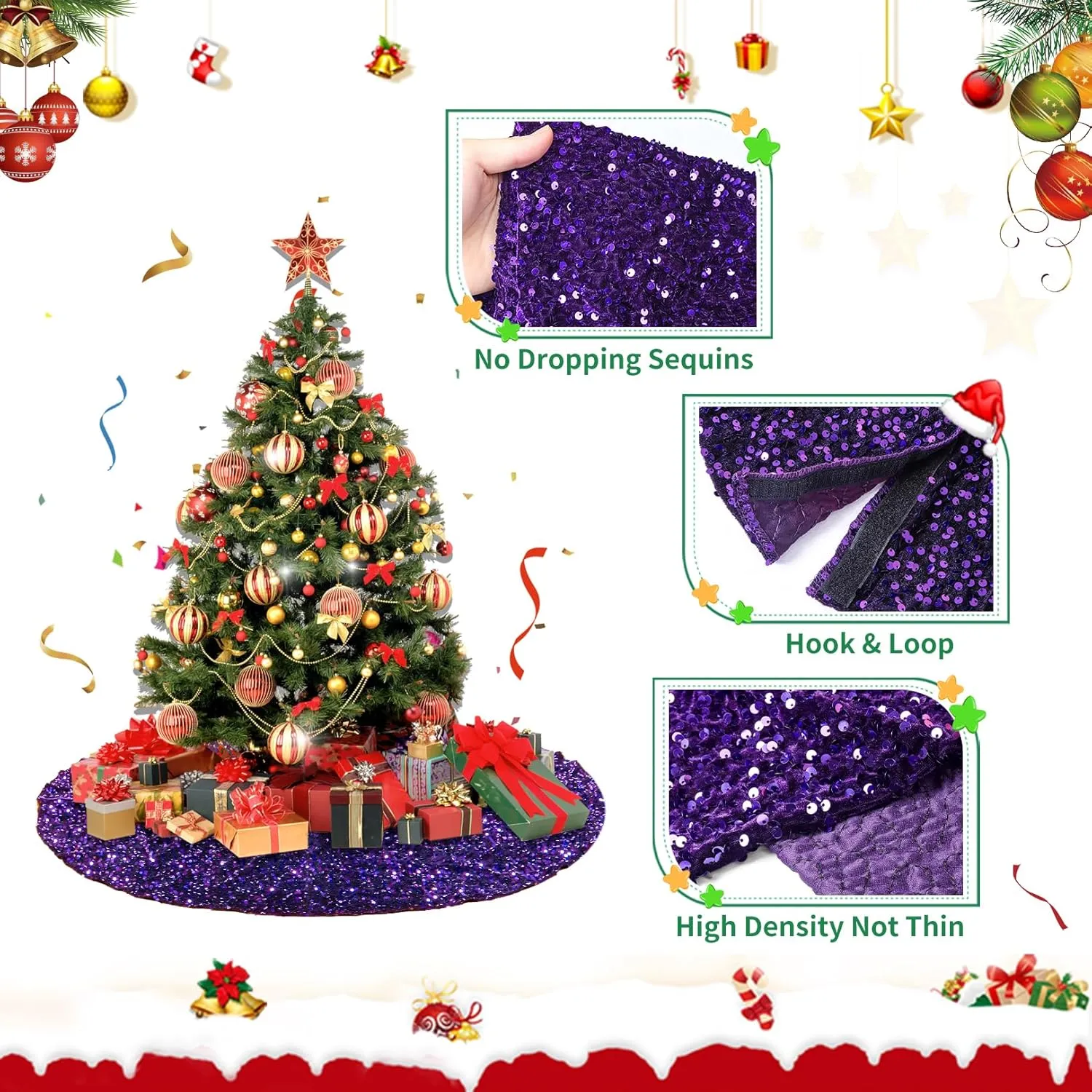 ShinyBeauty Purple Christmas Tree Skirt 48 Inch for Halloween Decorations - Small Velvet Xmas Skirt Royal Purple Mini Shimmer Tree Cover for Holiday/Indoor