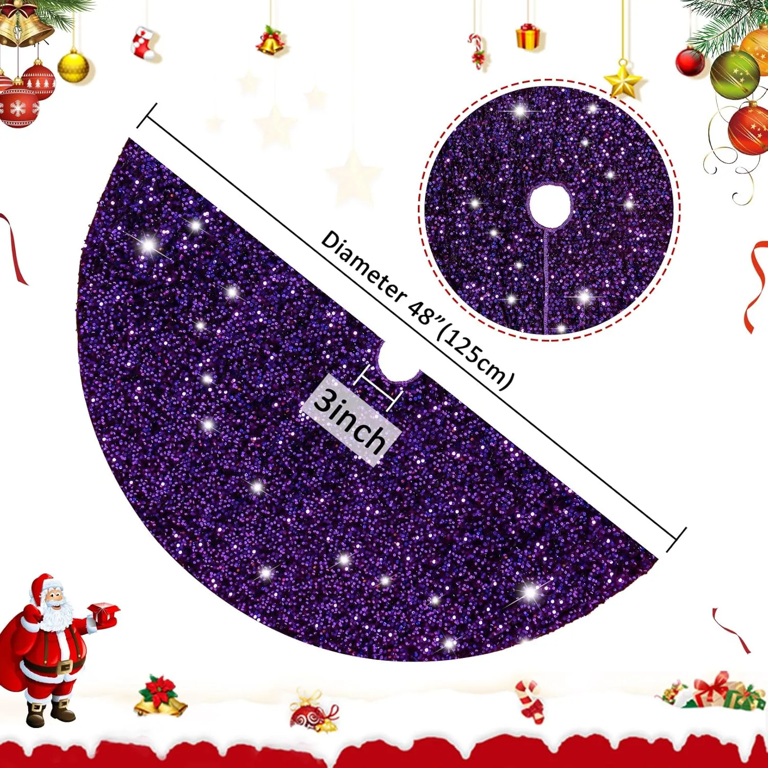 ShinyBeauty Purple Christmas Tree Skirt 48 Inch for Halloween Decorations - Small Velvet Xmas Skirt Royal Purple Mini Shimmer Tree Cover for Holiday/Indoor