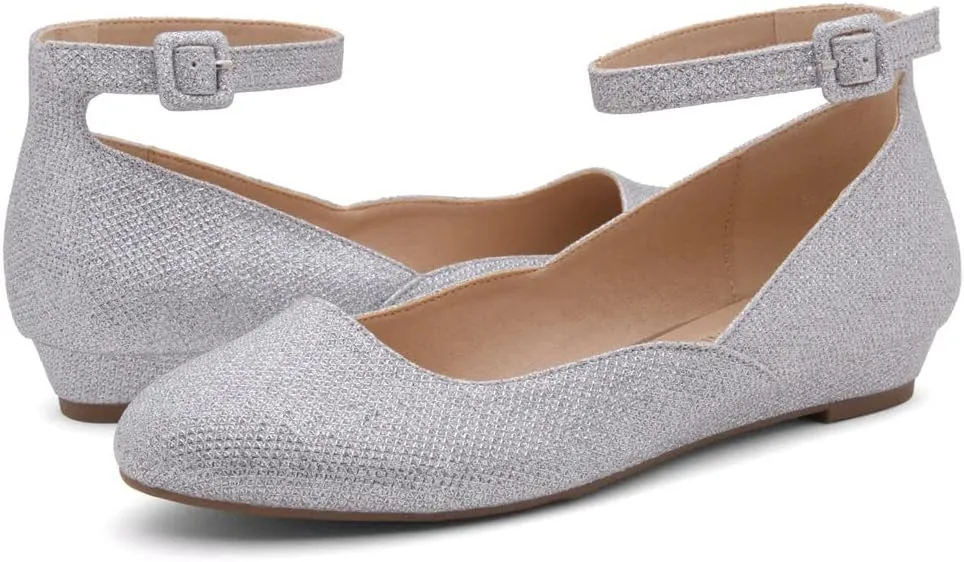 Shoe Land Women’s Flats – Dressy & Comfortable Slip-On Shoes with Low Wedge & Ankle Strap | Round Toe Ballet Flats for Work, Office, Party & Business Casual