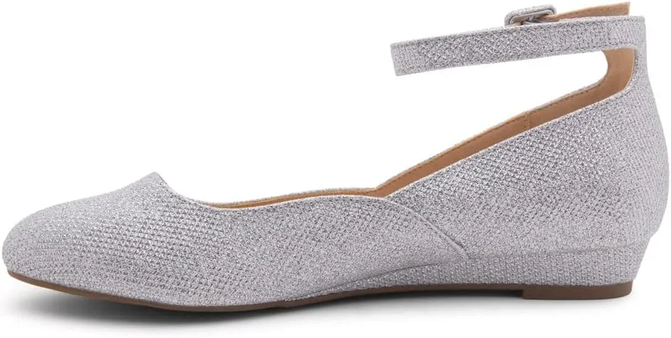 Shoe Land Women’s Flats – Dressy & Comfortable Slip-On Shoes with Low Wedge & Ankle Strap | Round Toe Ballet Flats for Work, Office, Party & Business Casual