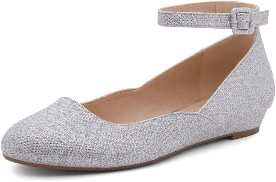 Shoe Land Women’s Flats – Dressy & Comfortable Slip-On Shoes with Low Wedge & Ankle Strap | Round Toe Ballet Flats for Work, Office, Party & Business Casual
