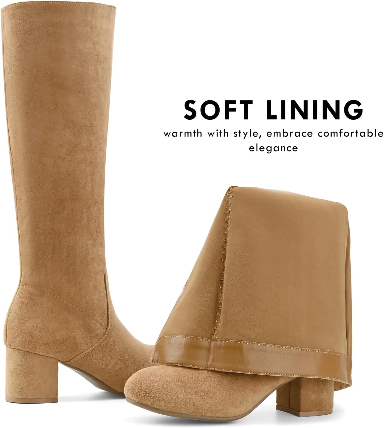 Shoe'N Tale Knee High Boots for Women Block Chunky Heel Boots with Side Zipper