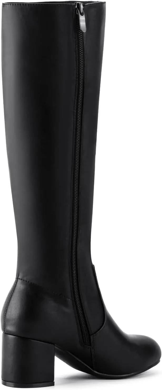 Shoe'N Tale Knee High Boots for Women Block Chunky Heel Boots with Side Zipper