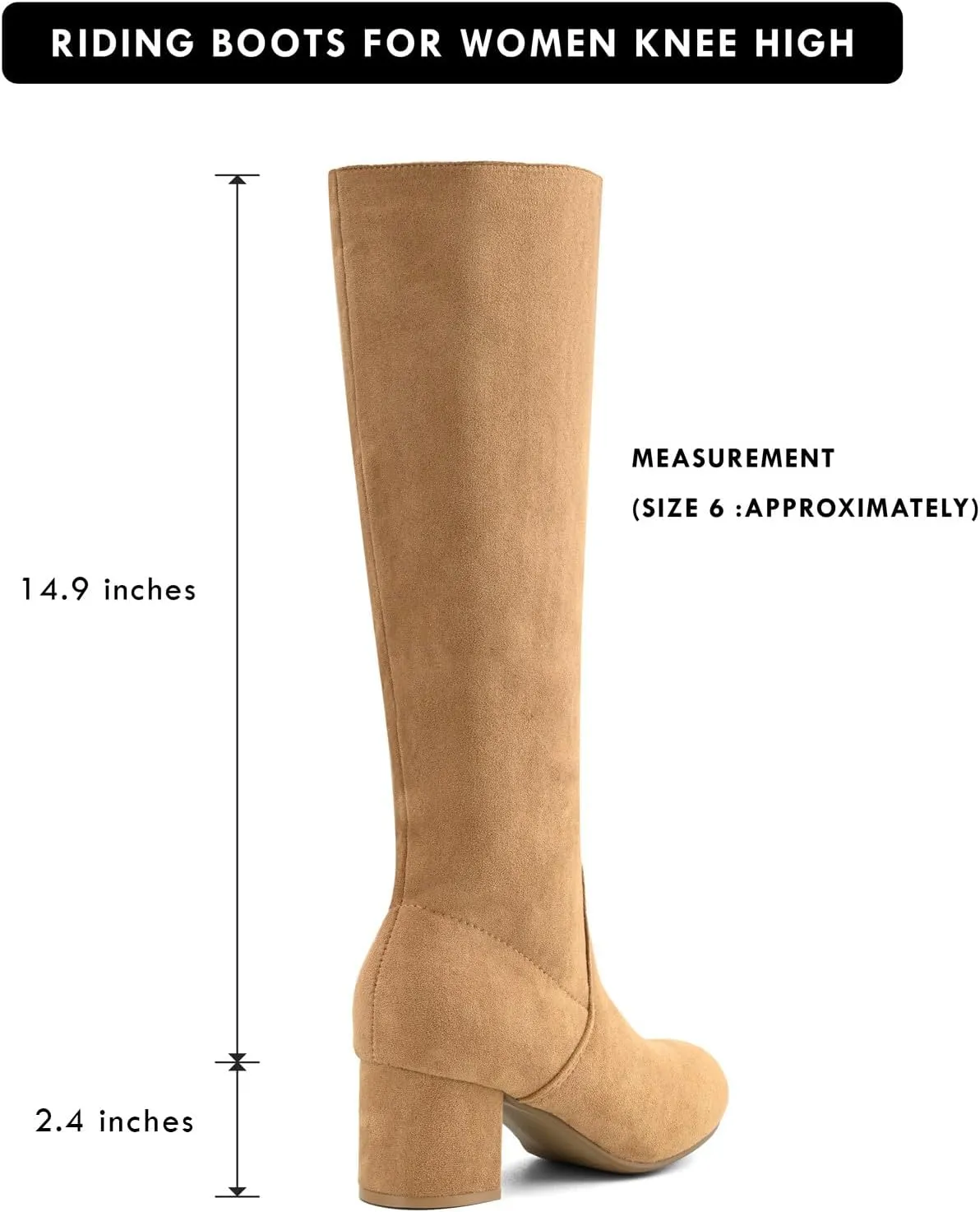 Shoe'N Tale Knee High Boots for Women Block Chunky Heel Boots with Side Zipper