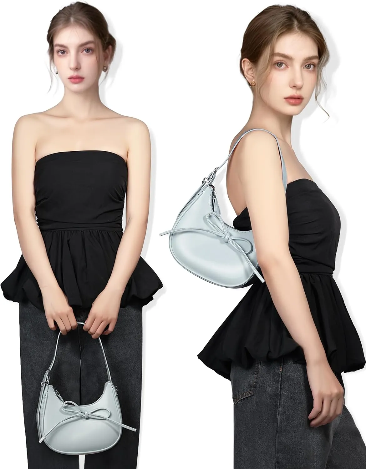 Shoulder Bag for Women - Bow Clutch Purse PU Leather, Removable Chain Crossbody Handbag with Zipper Closure