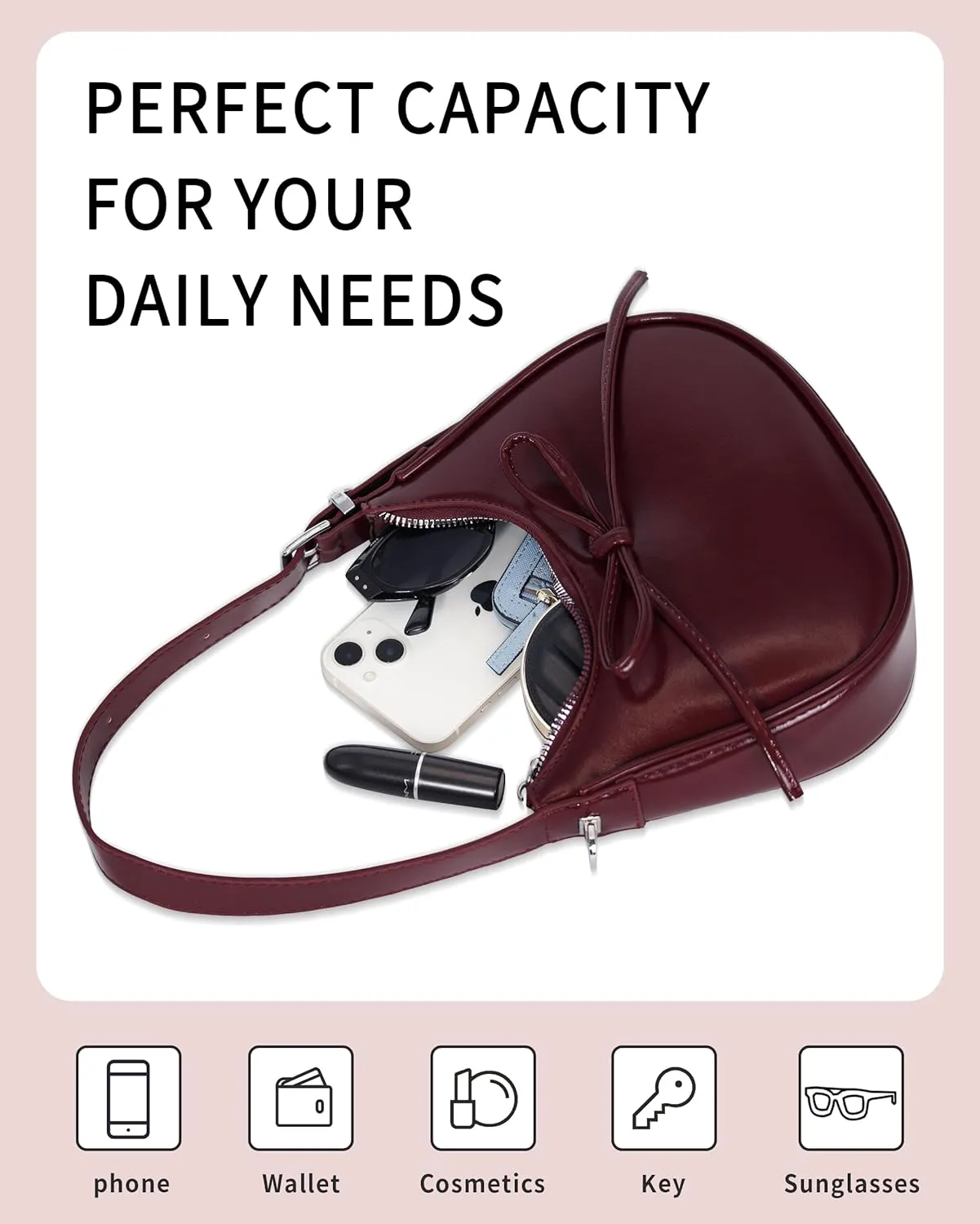 Shoulder Bag for Women - Bow Clutch Purse PU Leather, Removable Chain Crossbody Handbag with Zipper Closure