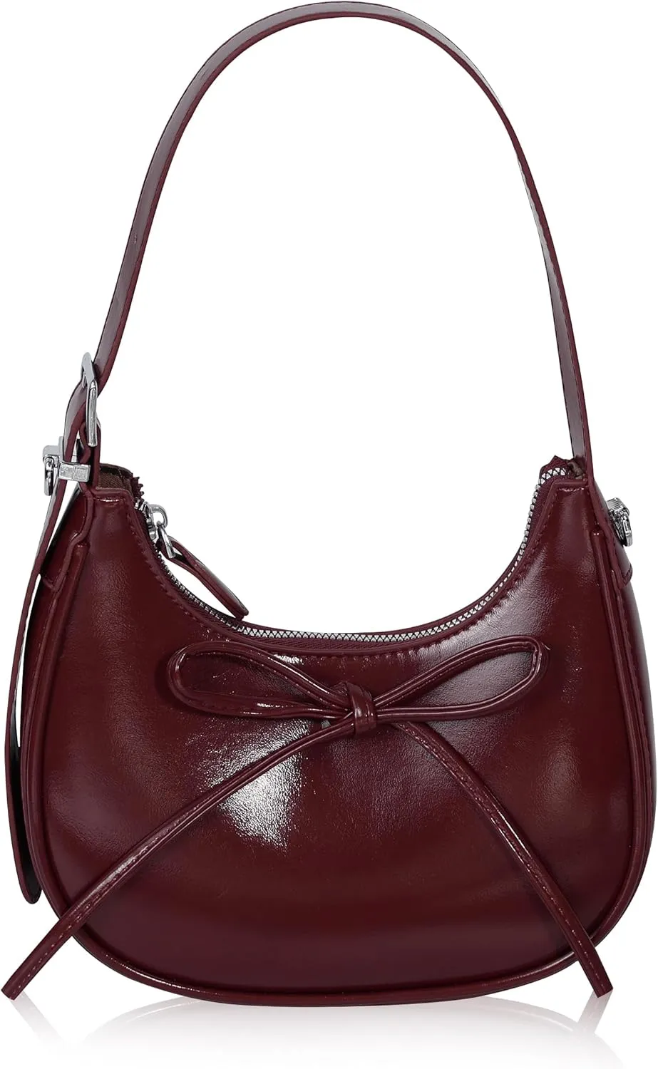 Shoulder Bag for Women - Bow Clutch Purse PU Leather, Removable Chain Crossbody Handbag with Zipper Closure