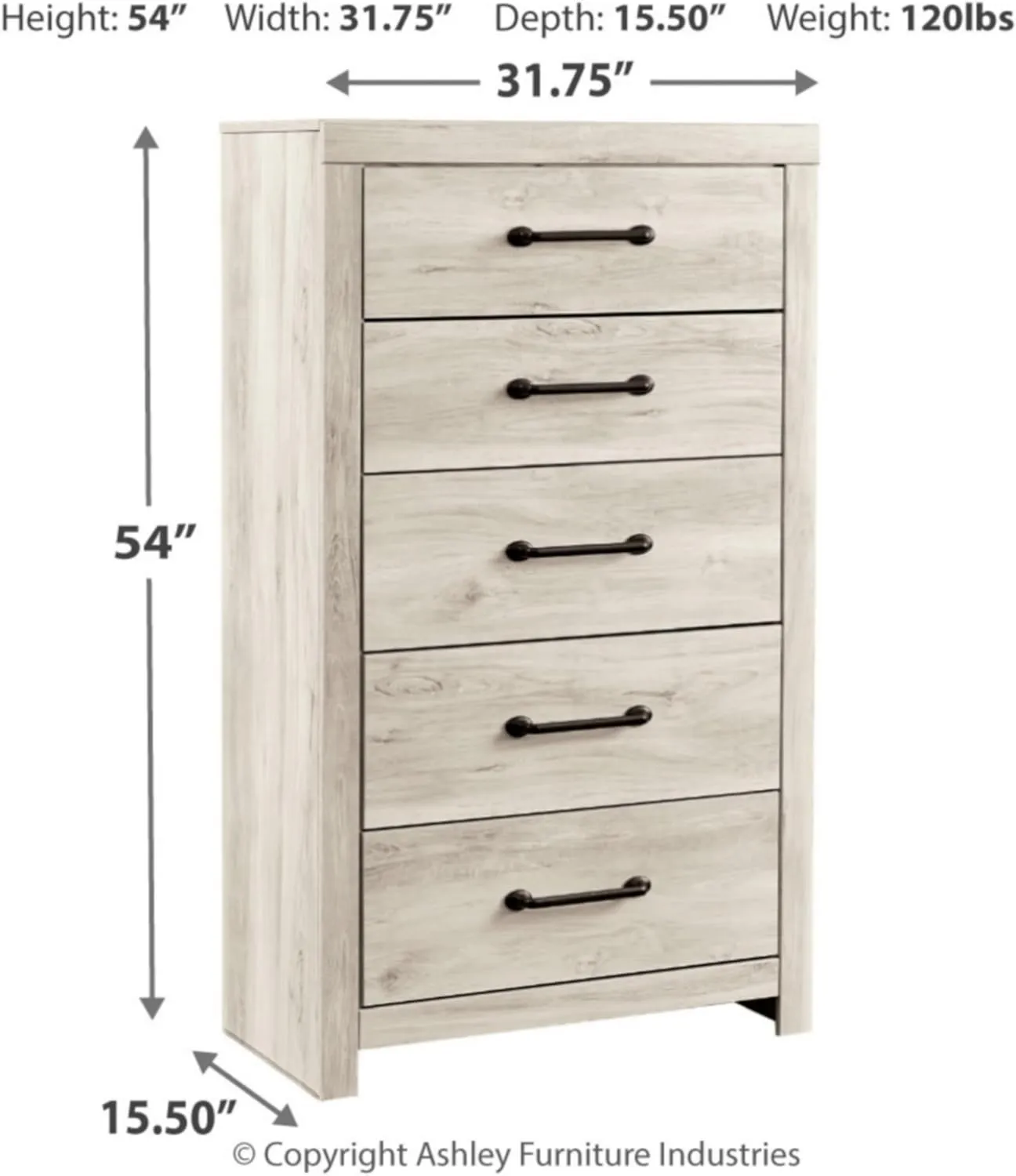 Signature Design by Ashley Cambeck Industrial 5 Drawer Chest with Safety Stop, Whitewash