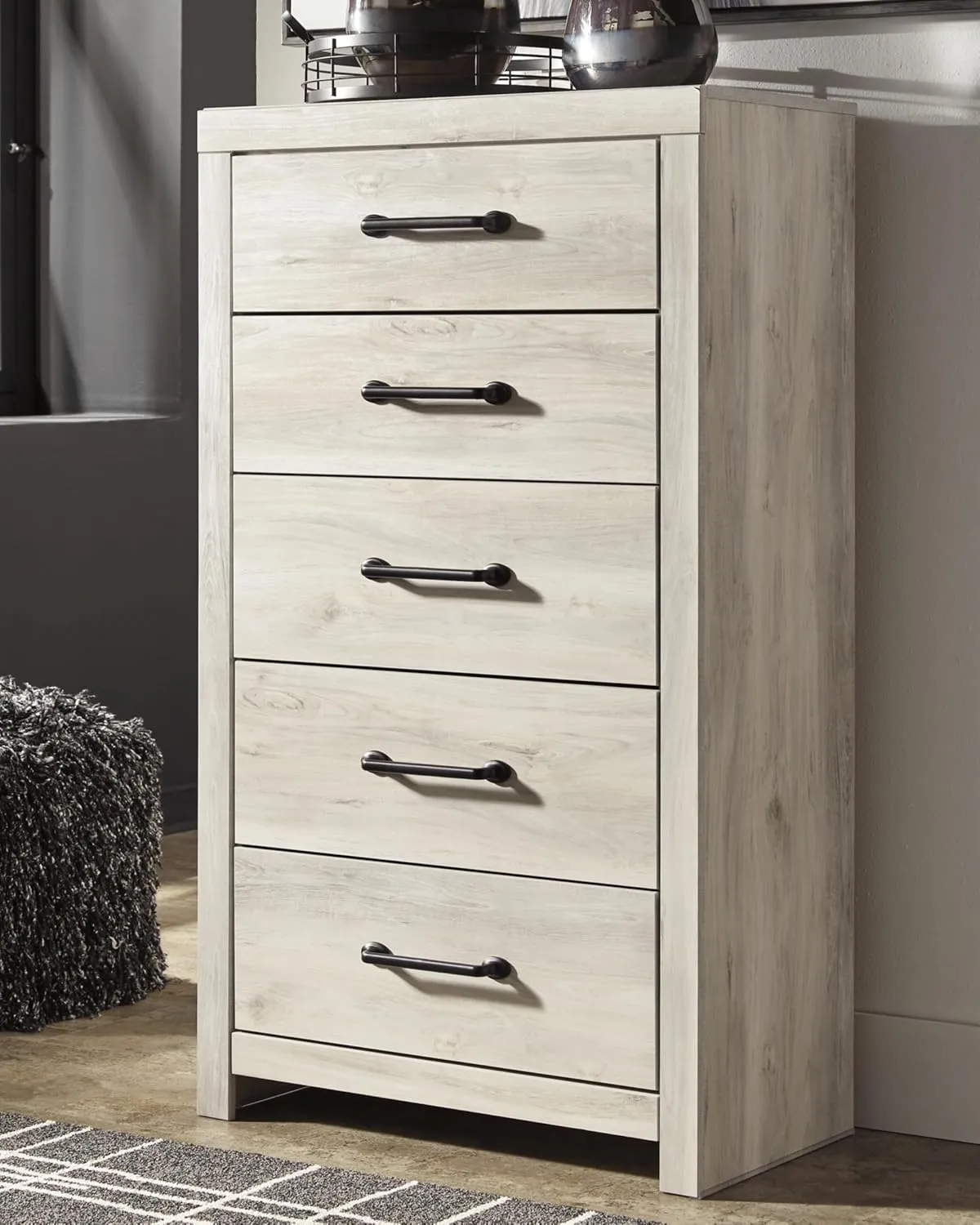 Signature Design by Ashley Cambeck Industrial 5 Drawer Chest with Safety Stop, Whitewash