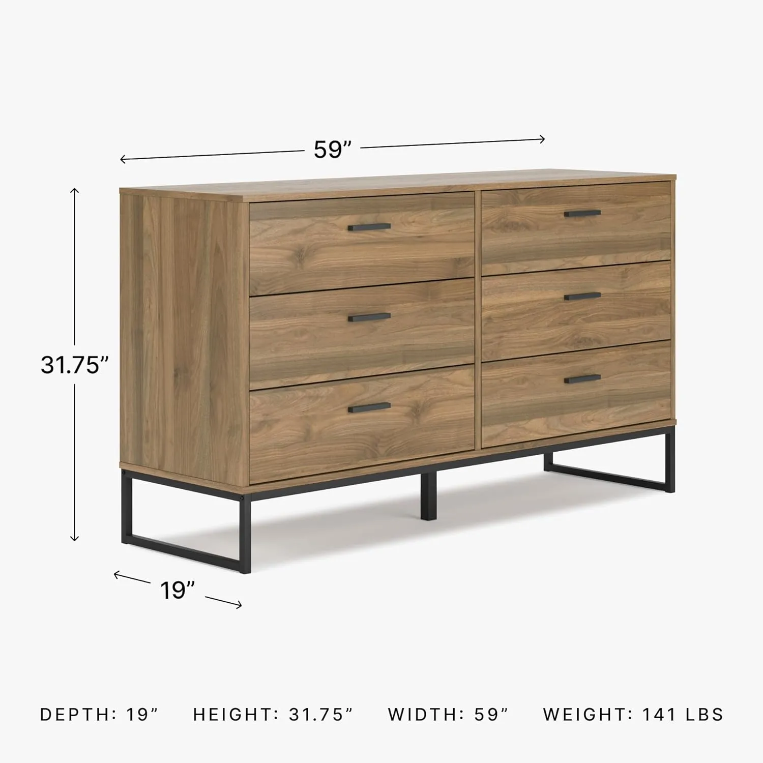 Signature Design by Ashley Deanlow Mid-Century Modern 6 Drawer Dresser with Safety Stop for Bedroom, Light Brown & Black