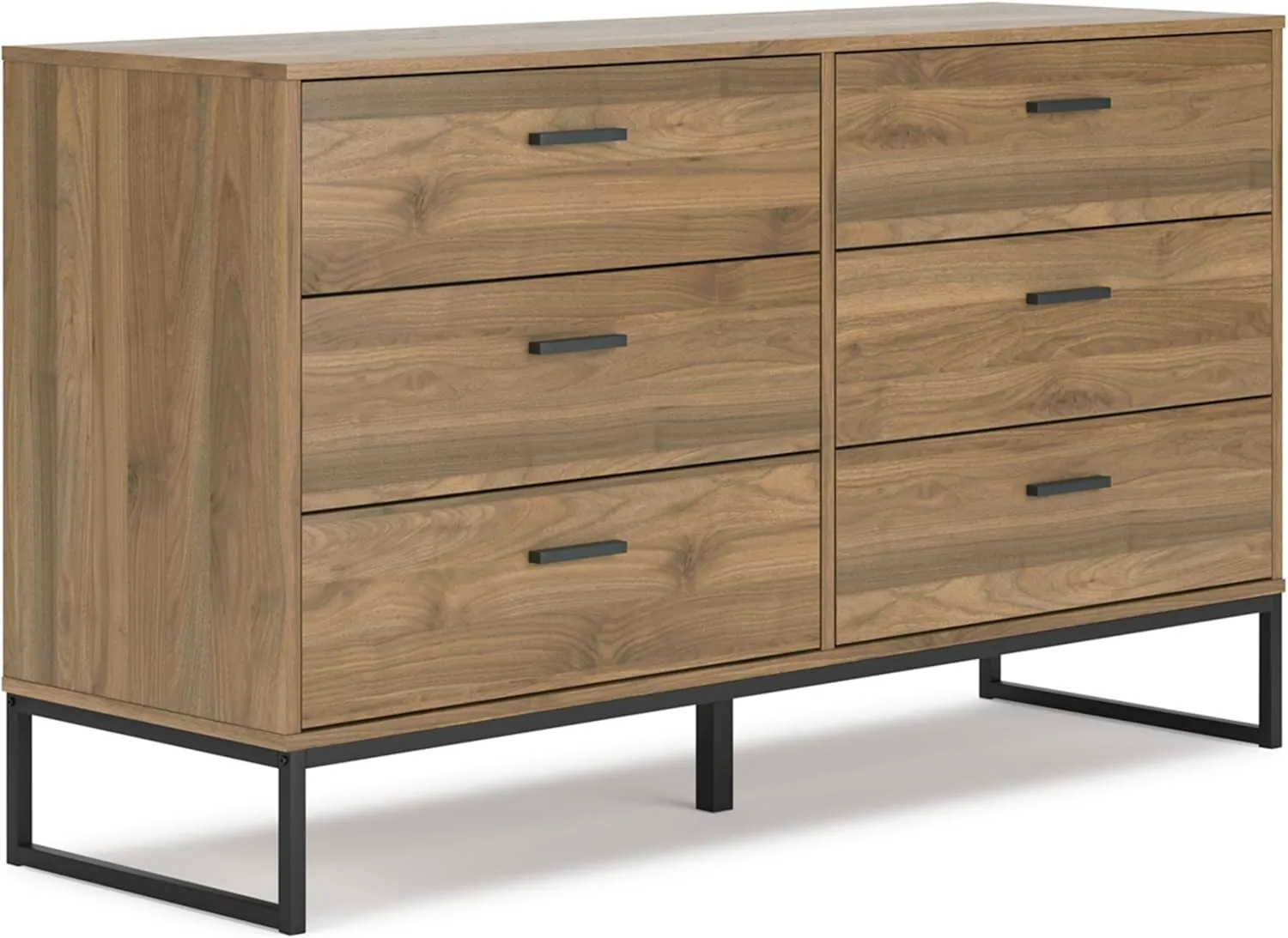 Signature Design by Ashley Deanlow Mid-Century Modern 6 Drawer Dresser with Safety Stop for Bedroom, Light Brown & Black