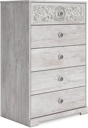 Signature Design by Ashley Paxberry Boho 5 Drawer Chest of Drawers, Whitewash