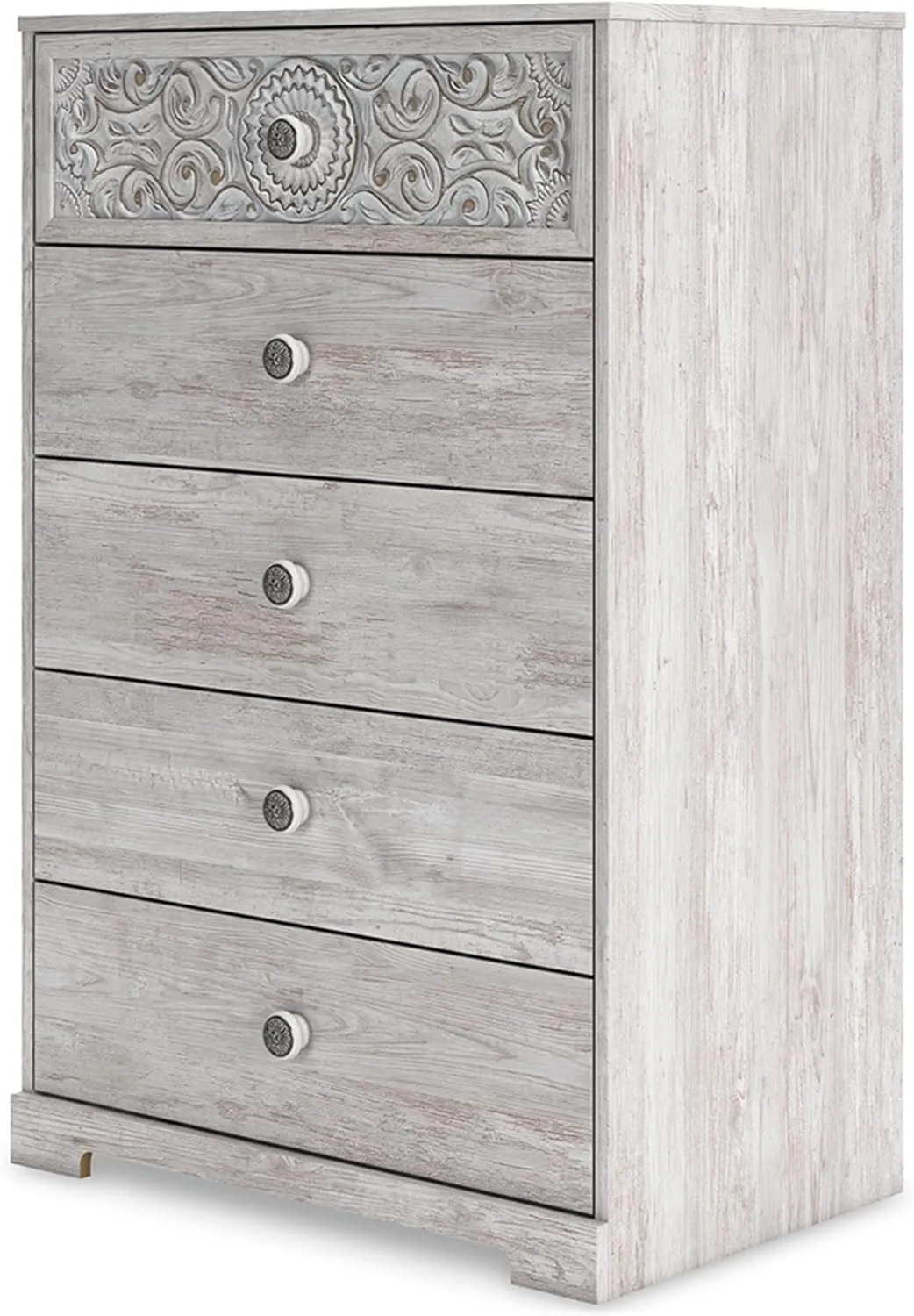 Signature Design by Ashley Paxberry Boho 5 Drawer Chest of Drawers, Whitewash