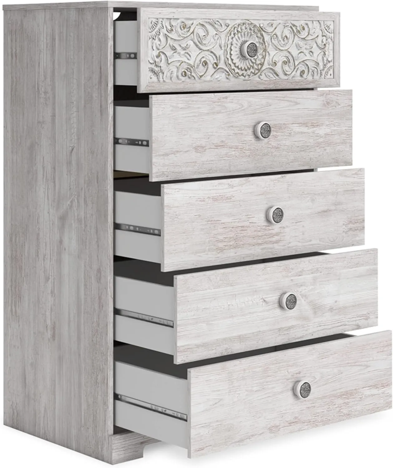 Signature Design by Ashley Paxberry Boho 5 Drawer Chest of Drawers, Whitewash