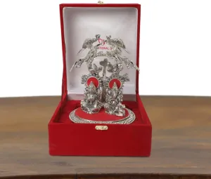 Silver Plated Laxmi Ganesh Idol Tree Statue with Velvet Box & Carry Bag | for Pooja, Mandir & Return Gift Showpiece