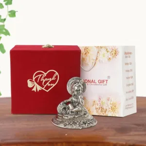 Silver Plated Makhan Chor Laddu Gopal Idol Statue | Thank You Tag with Velvet Box & Carry Bag | for Home Décor, Pooja, Mandir & Return Gift