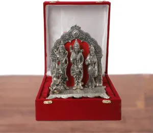 Silver Plated Ram Darbar Idol Statue with Velvet Box & Carry Bag | for Pooja, Mandir & Return Gift Showpiece