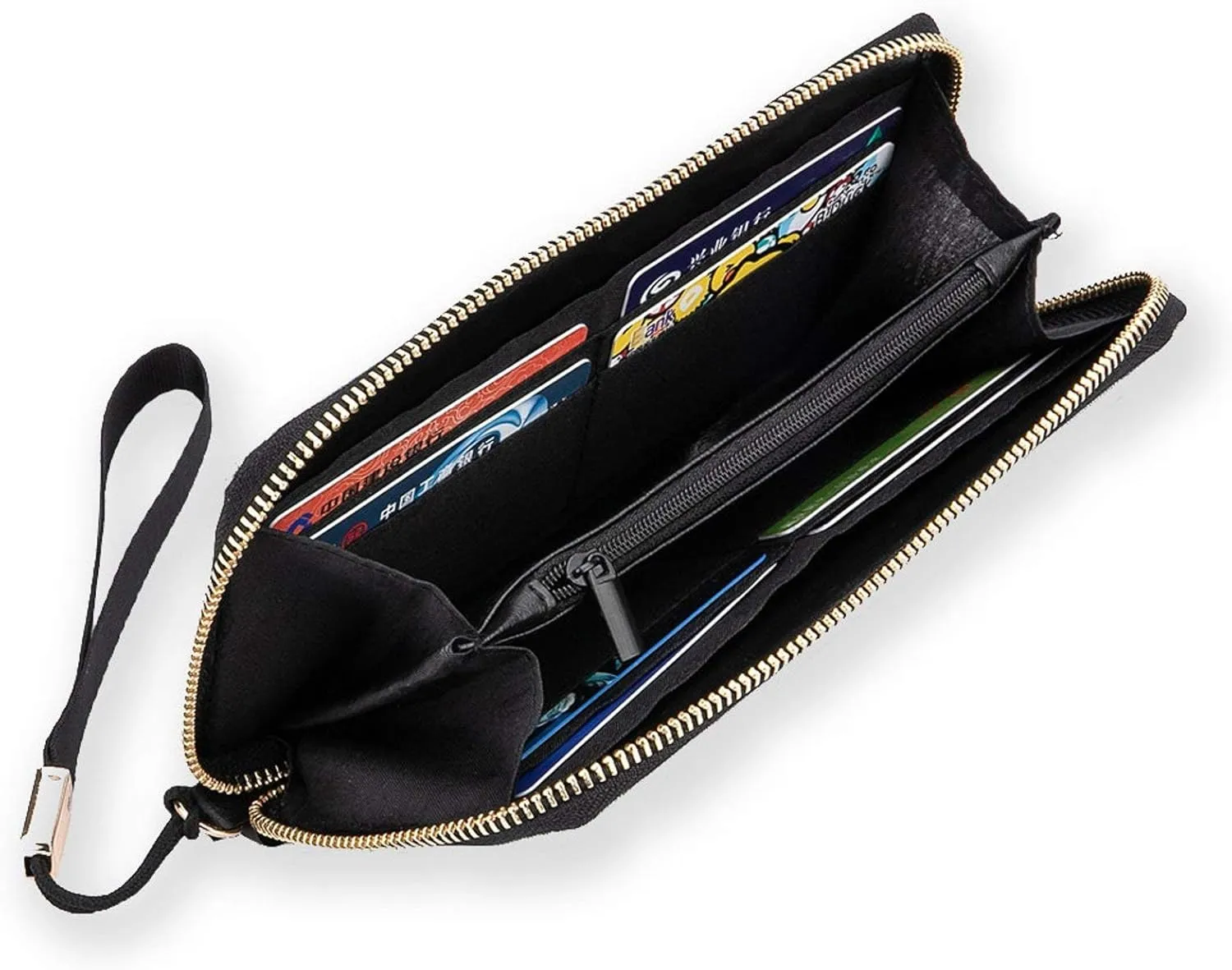 Silver White Black Swirls Marble Agate Shiny Silver Dark Starry Night Long Clutch Wallet, Long Handbag with Removable Wristlet Strap, PU Leather Zip Purse, Credit Pass Case Card-Holder for Men Women