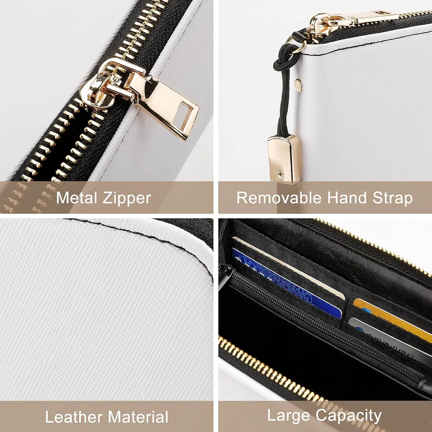 Silver White Black Swirls Marble Agate Shiny Silver Dark Starry Night Long Clutch Wallet, Long Handbag with Removable Wristlet Strap, PU Leather Zip Purse, Credit Pass Case Card-Holder for Men Women