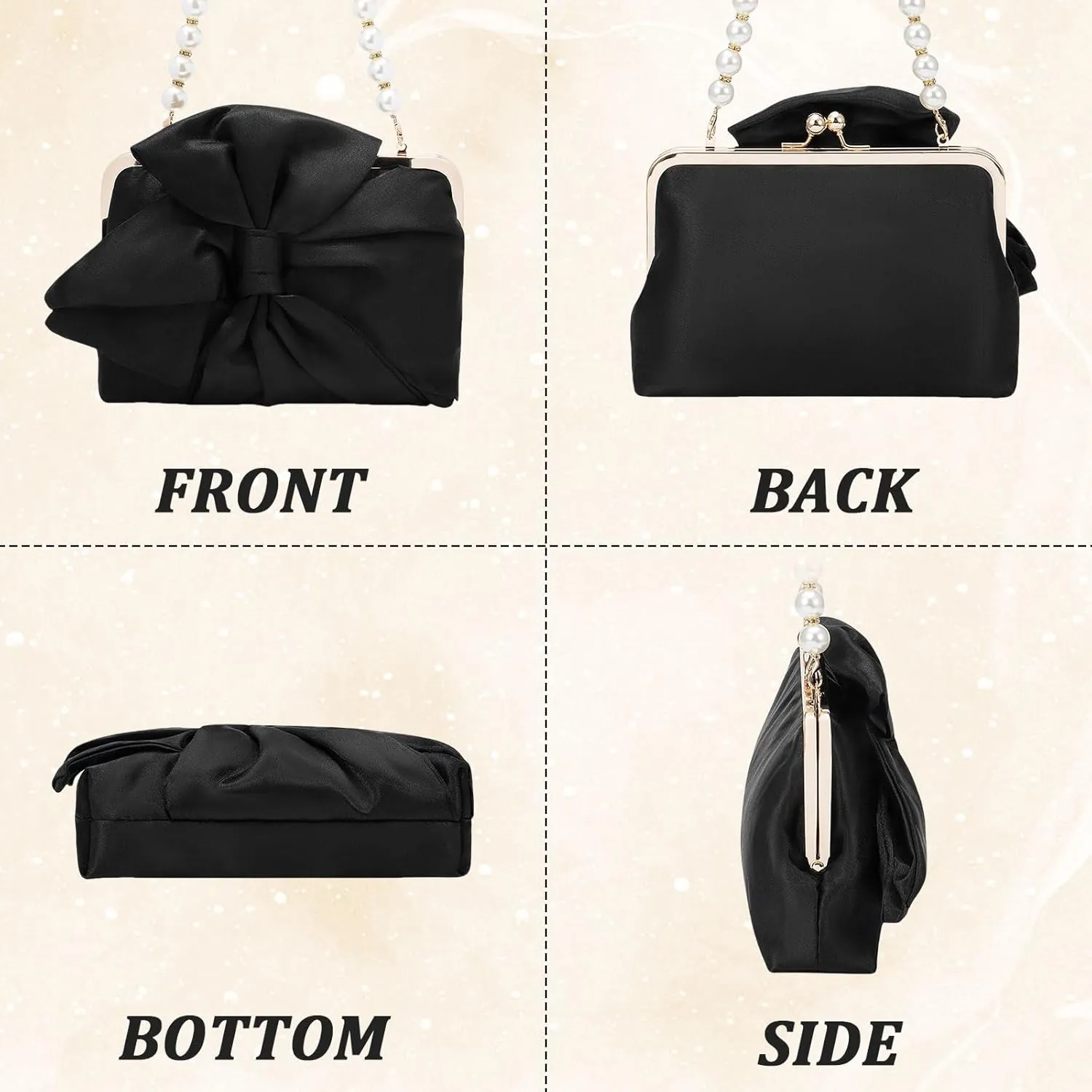 Simcat Womens Clutch Bag,Pleated Satin Handbag Lady Pleated Bow Purse Evening Bag with Chain for Wedding Prom Formal Party