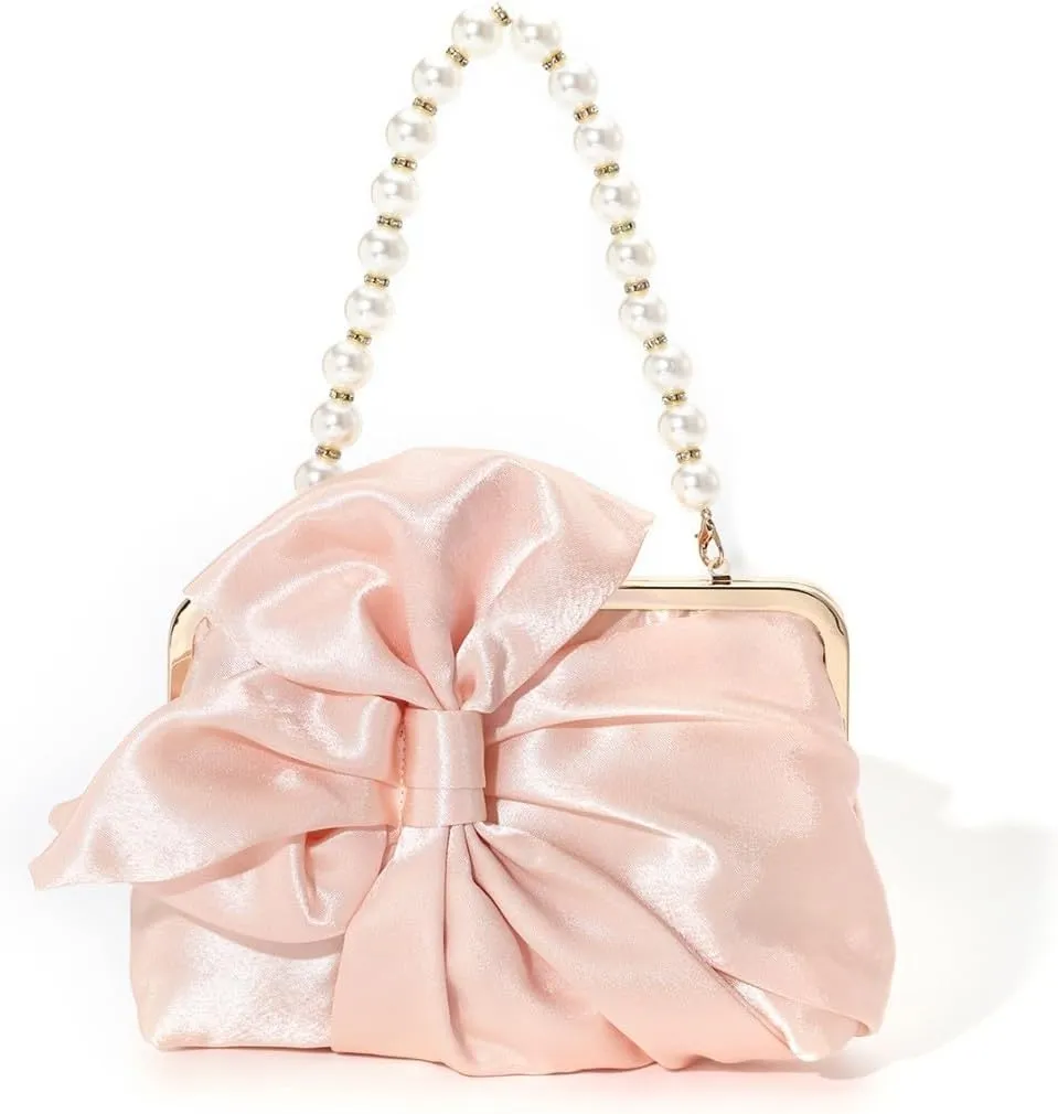 Simcat Womens Clutch Bag,Pleated Satin Handbag Lady Pleated Bow Purse Evening Bag with Chain for Wedding Prom Formal Party
