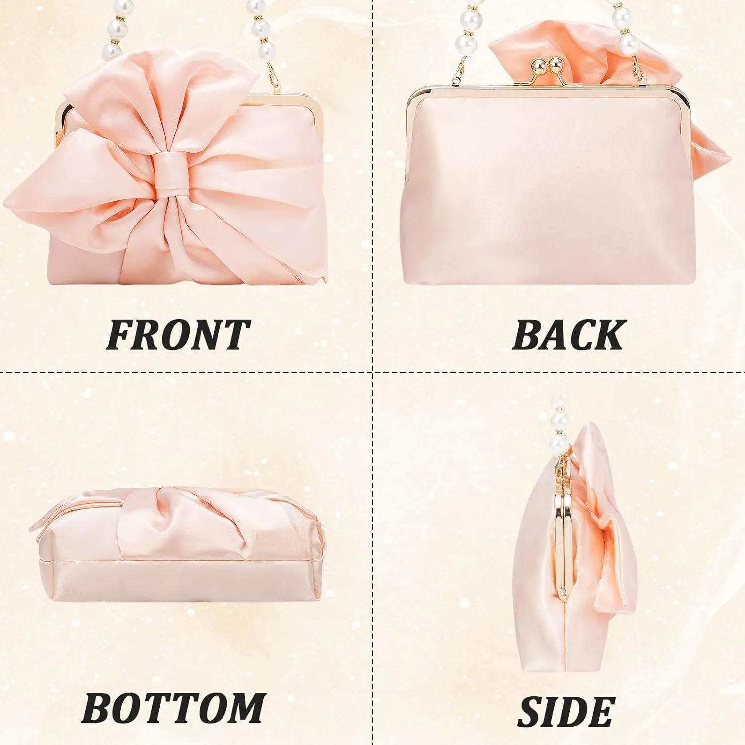 Simcat Womens Clutch Bag,Pleated Satin Handbag Lady Pleated Bow Purse Evening Bag with Chain for Wedding Prom Formal Party
