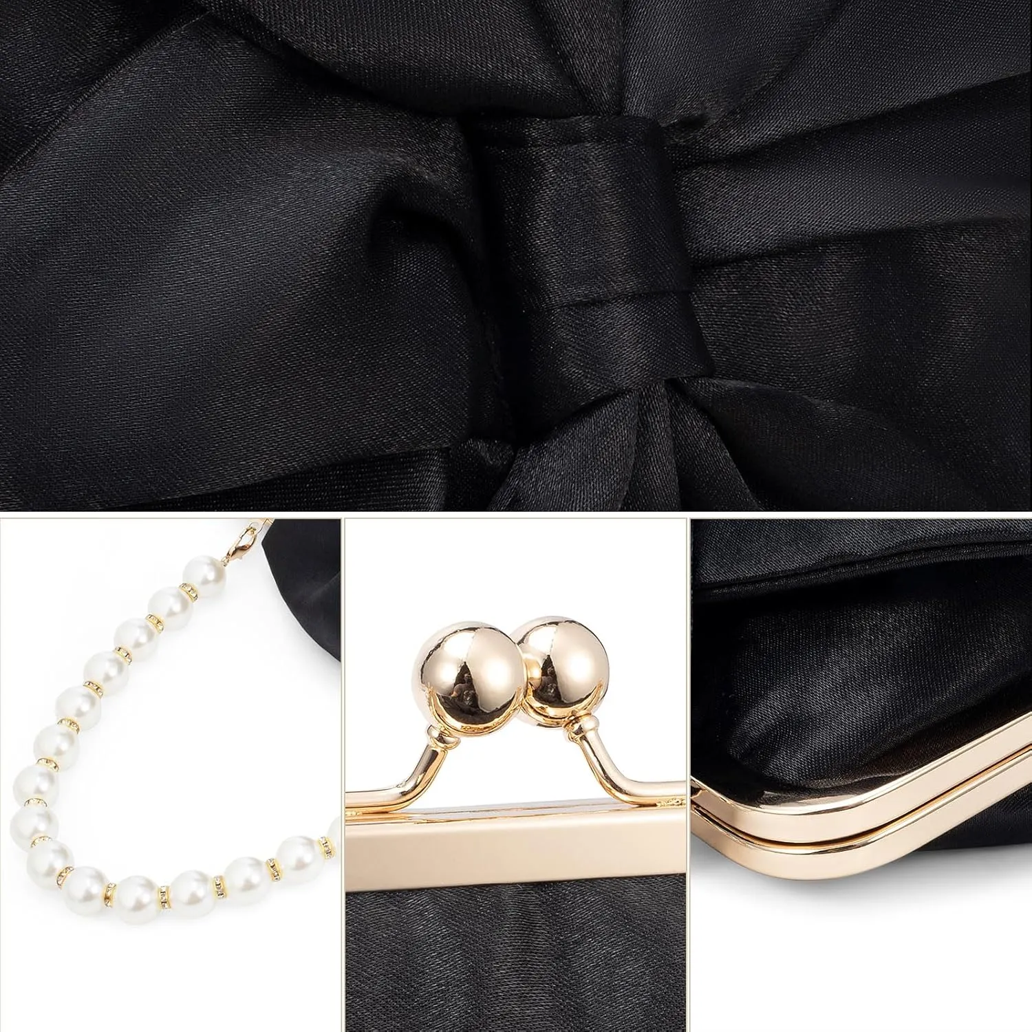 Simcat Womens Clutch Bag,Pleated Satin Handbag Lady Pleated Bow Purse Evening Bag with Chain for Wedding Prom Formal Party