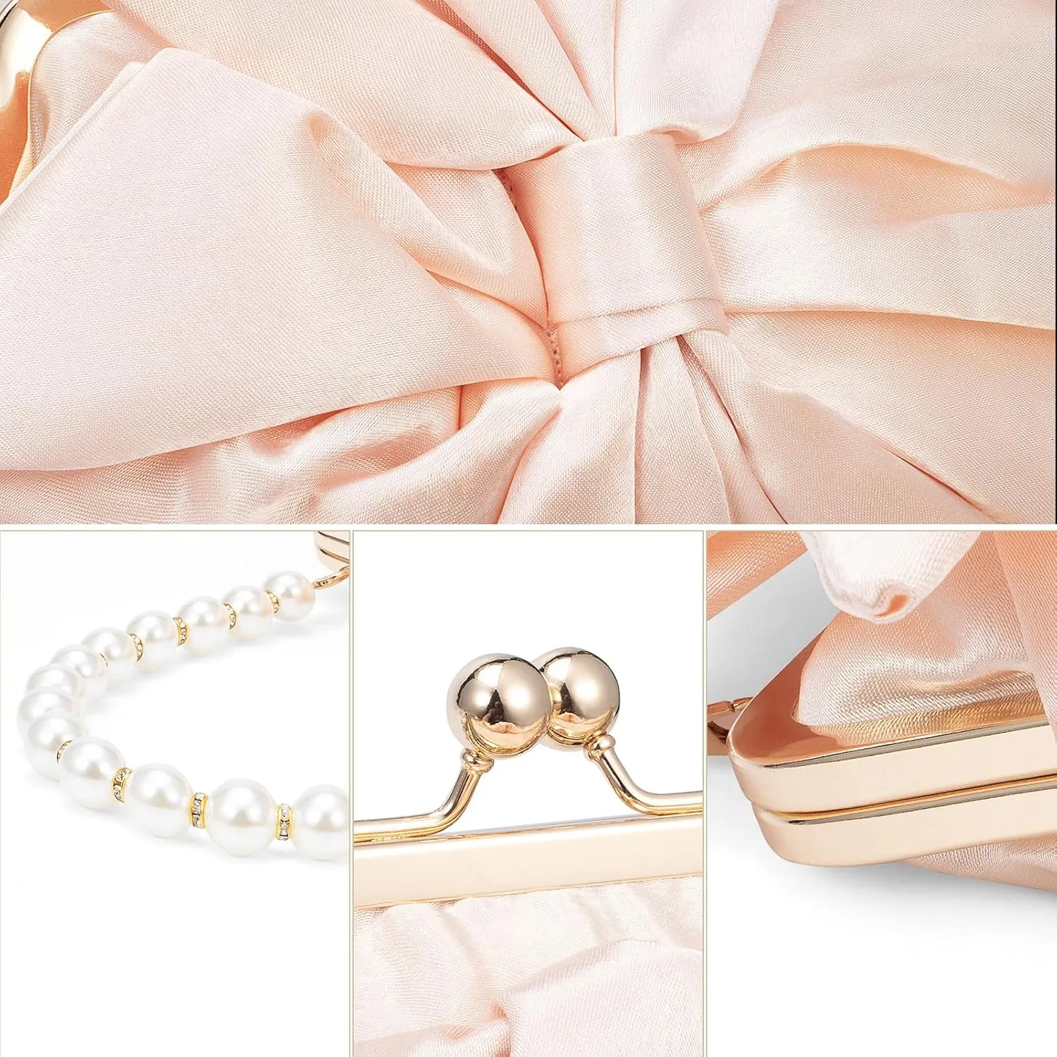 Simcat Womens Clutch Bag,Pleated Satin Handbag Lady Pleated Bow Purse Evening Bag with Chain for Wedding Prom Formal Party