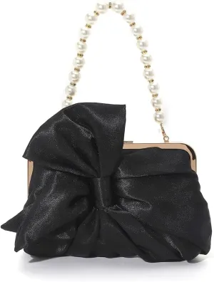 Simcat Womens Clutch Bag,Pleated Satin Handbag Lady Pleated Bow Purse Evening Bag with Chain for Wedding Prom Formal Party