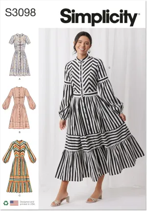 Simplicity SS3098H5 Misses' Button-Front Dress Sewing Pattern Packet, Design Code S3098, Sizes 6-8-10-12-14