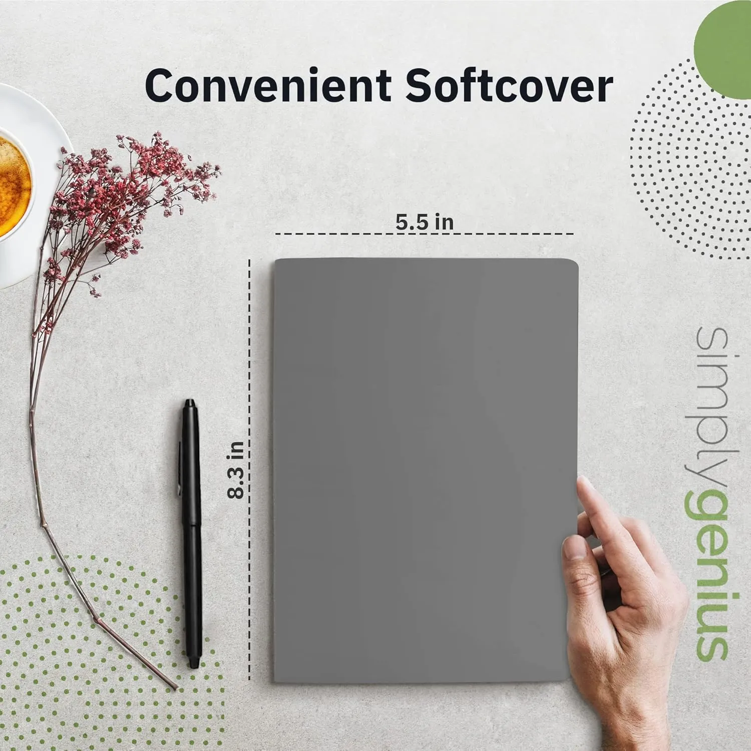 Simply Genius A5 Notebooks for Work, Travel, Business, School & More - College Ruled Notebook - Softcover Journals for Women & Men - Lined Note Books with 92 pages, 5.5" x 8.3" (Gray, 6 pack)