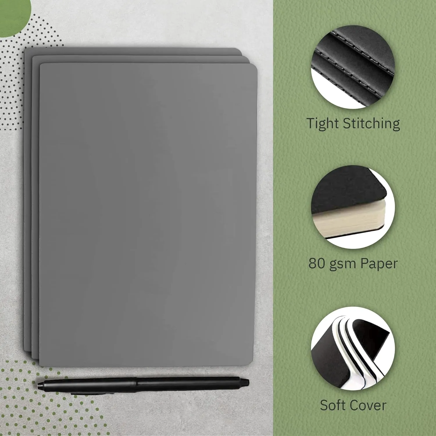 Simply Genius A5 Notebooks for Work, Travel, Business, School & More - College Ruled Notebook - Softcover Journals for Women & Men - Lined Note Books with 92 pages, 5.5" x 8.3" (Gray, 6 pack)