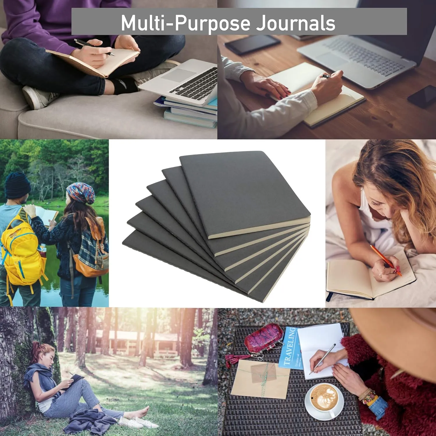 Simply Genius A5 Notebooks for Work, Travel, Business, School & More - College Ruled Notebook - Softcover Journals for Women & Men - Lined Note Books with 92 pages, 5.5" x 8.3" (Gray, 6 pack)