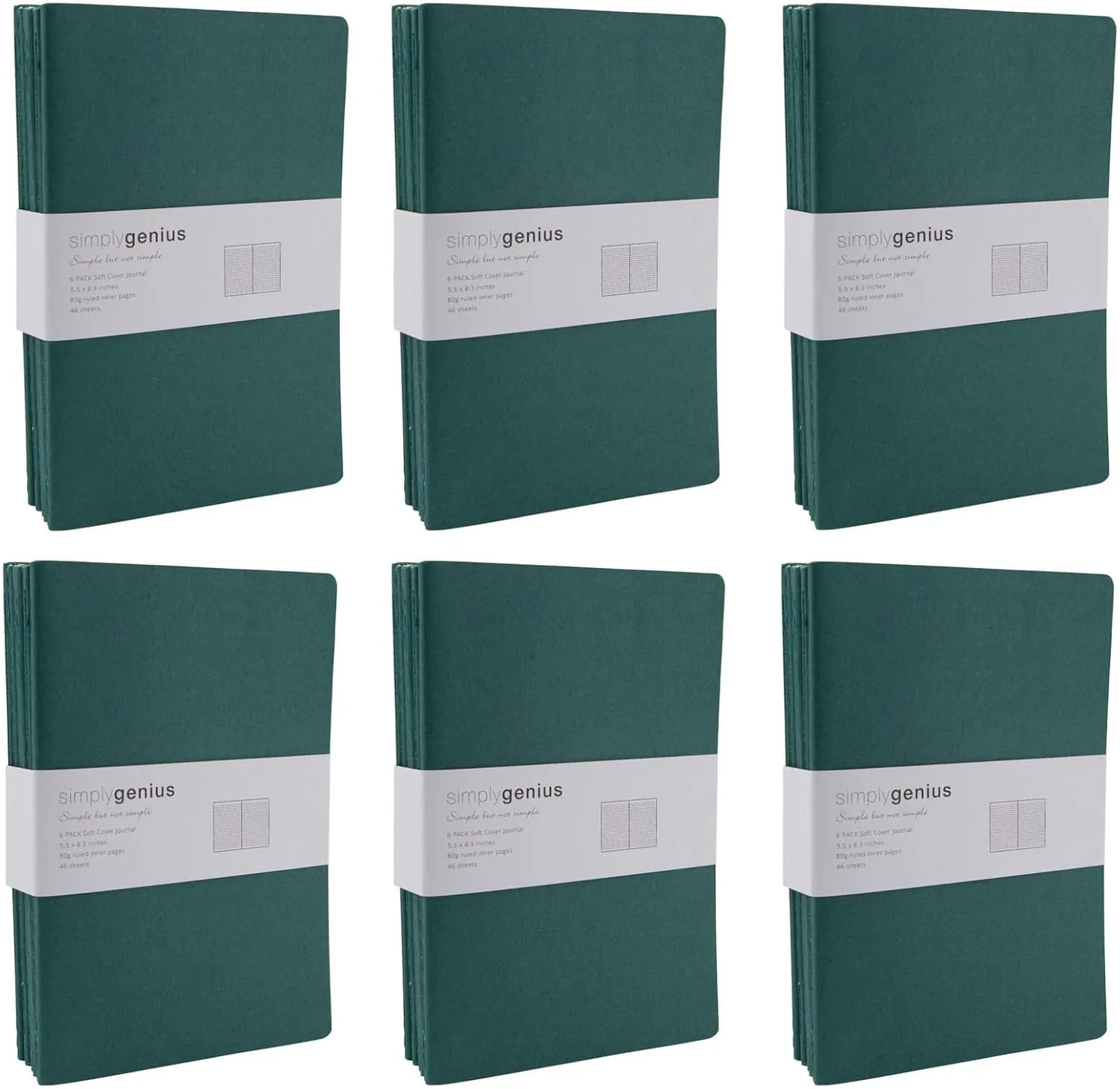 Simply Genius A5 Notebooks for Work, Travel, Business, School & More - College Ruled Notebook - Softcover Journals for Women & Men - Lined Note Books with 92 pages, 5.5" x 8.3" (Green, 30 pack)