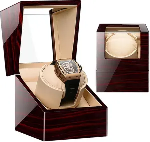 Single Automatic Watch Winder for 1 with Quiet Motor, Smart Rotation, Wood & Faux Leather Display Case