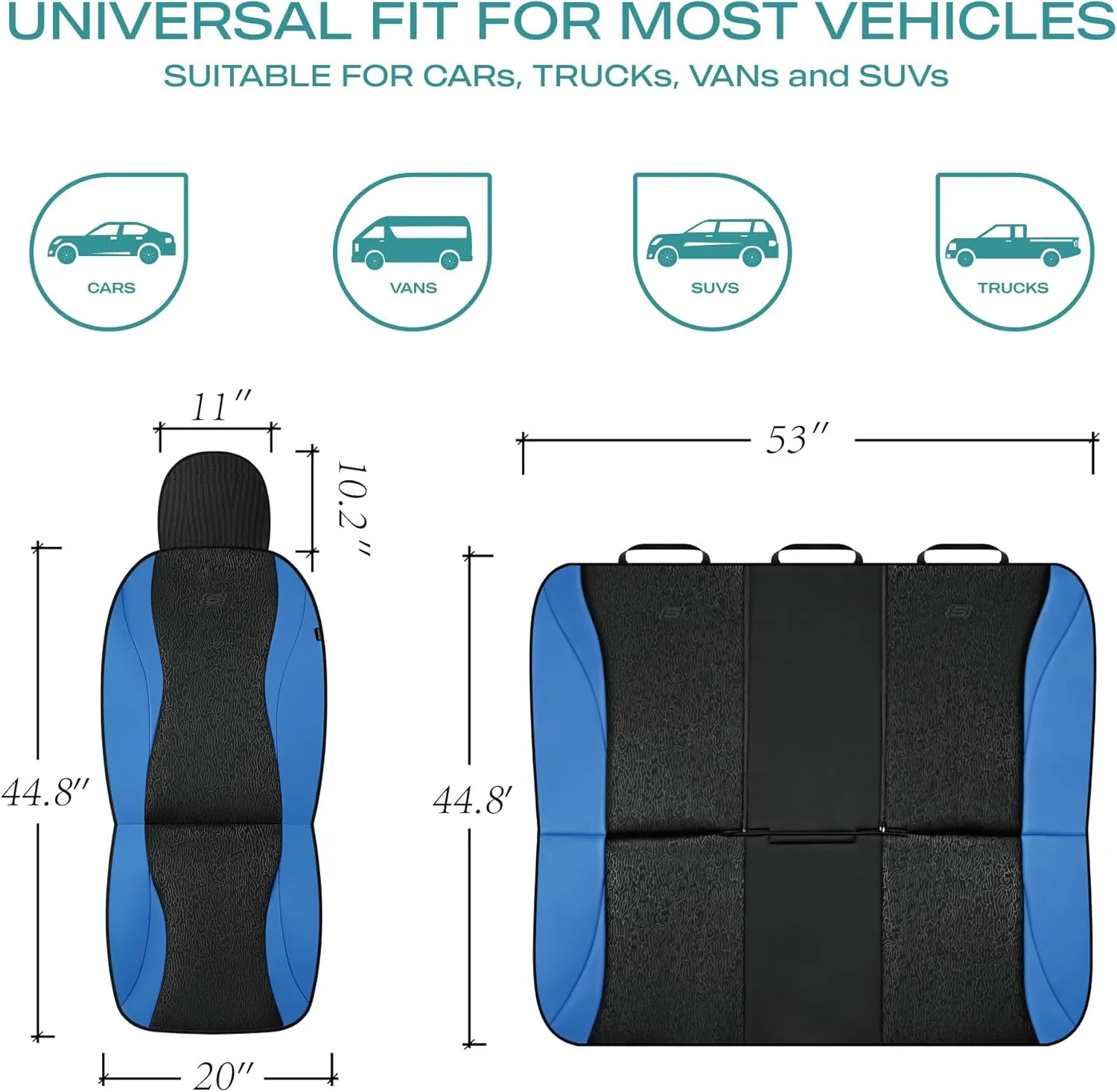 Skechers Car Seat Covers,Leather Seat Covers with GOGA Mat Technology,Waterproof Car Seat Covers Full Sets,Airbag Compatible,Comfort Universal Fit for Most Cars,Vans,Trucks,SUVs,Blue