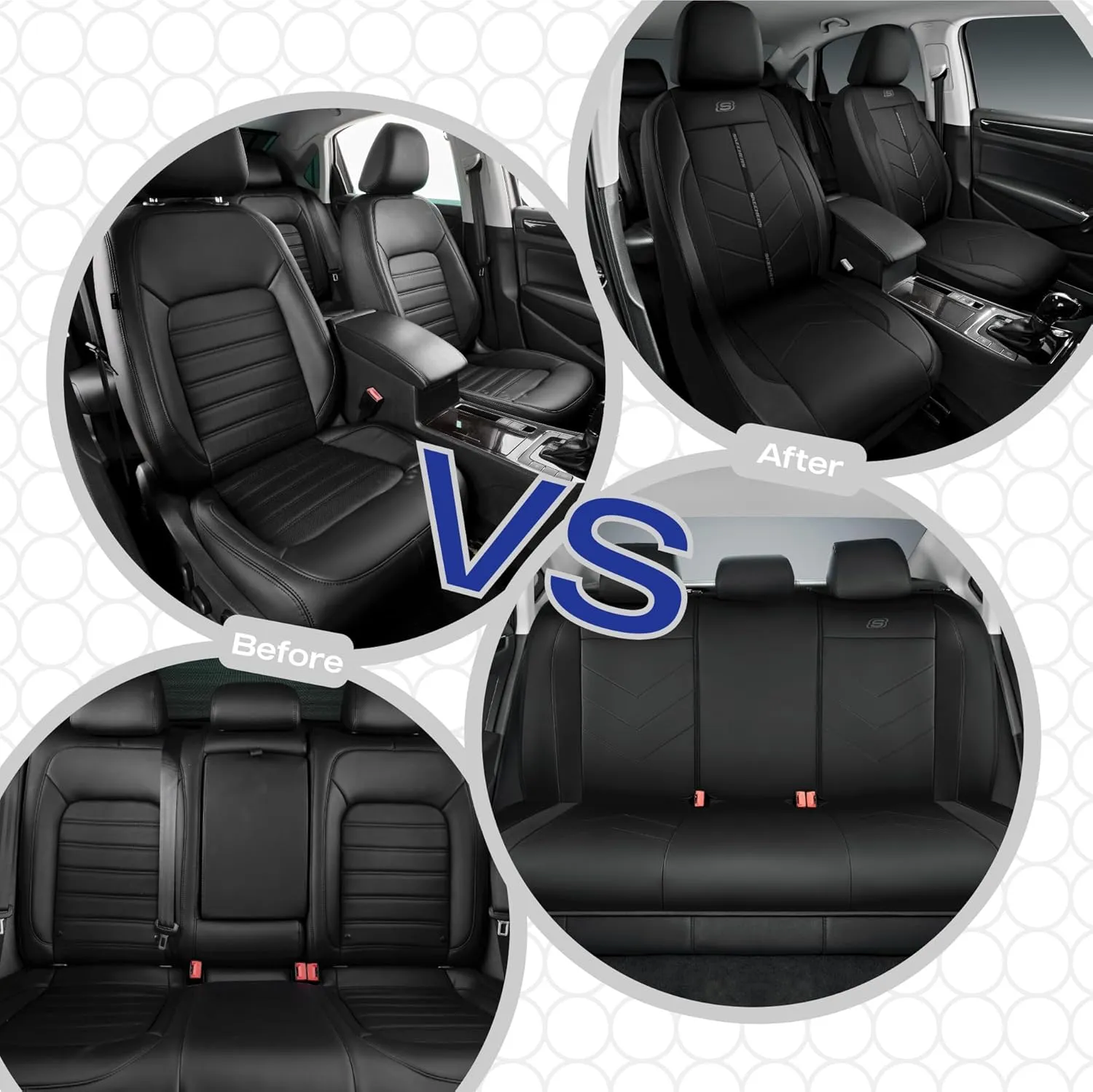 Skechers Car Seat Covers,Luxury Faux Leather Seat Covers,Waterproof Anti Slip Car Seat ProtectorFull Set,Car Accessories Airbag Universal Fit for Most Cars,Vans,Trucks,SUV,Black