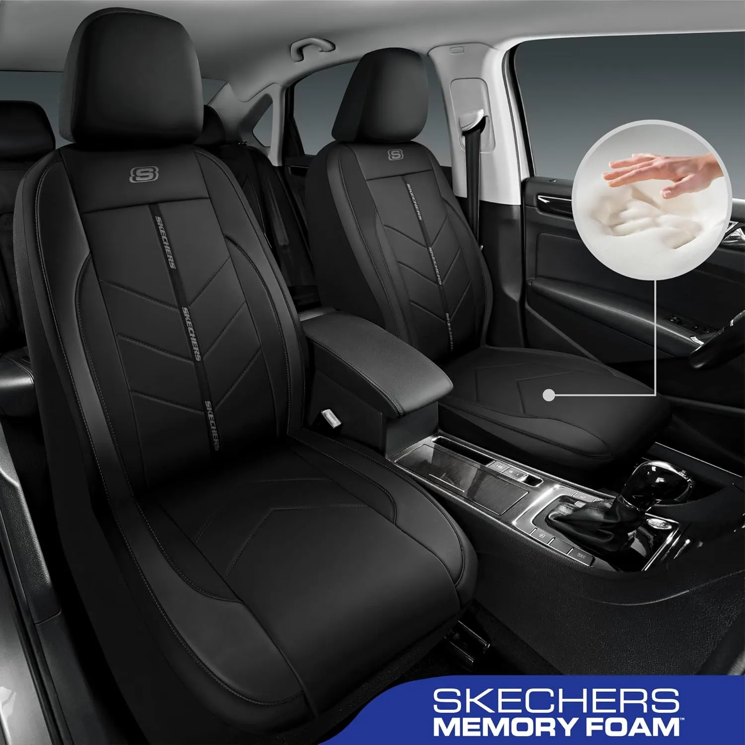 Skechers Car Seat Covers,Luxury Faux Leather Seat Covers,Waterproof Anti Slip Car Seat ProtectorFull Set,Car Accessories Airbag Universal Fit for Most Cars,Vans,Trucks,SUV,Black