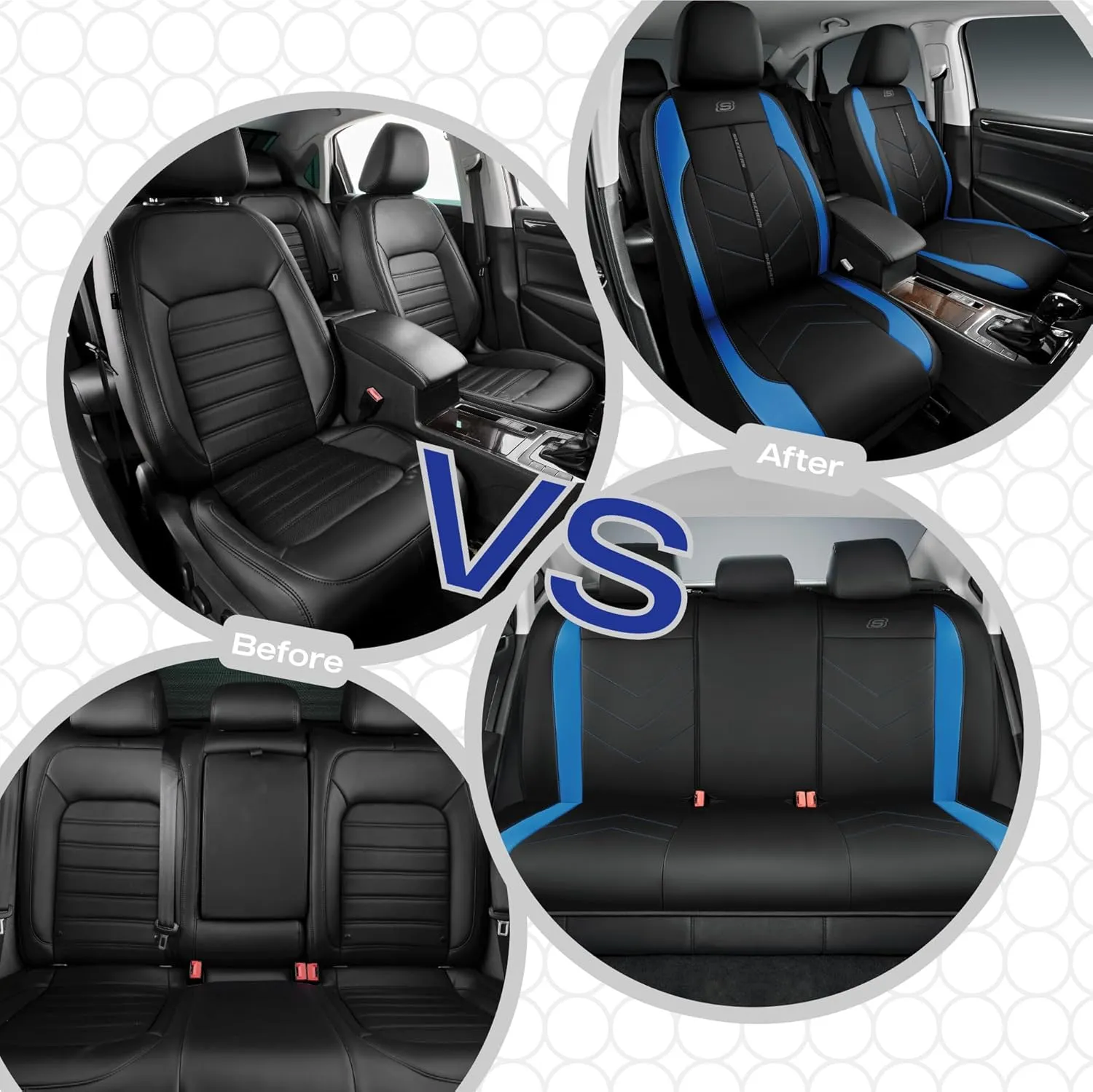 Skechers Car Seat Covers,Luxury Faux Leather Seat Covers,Waterproof Anti Slip Car Seat ProtectorFull Set,Car Accessories Airbag Universal Fit for Most Cars,Vans,Trucks,SUV,Blue
