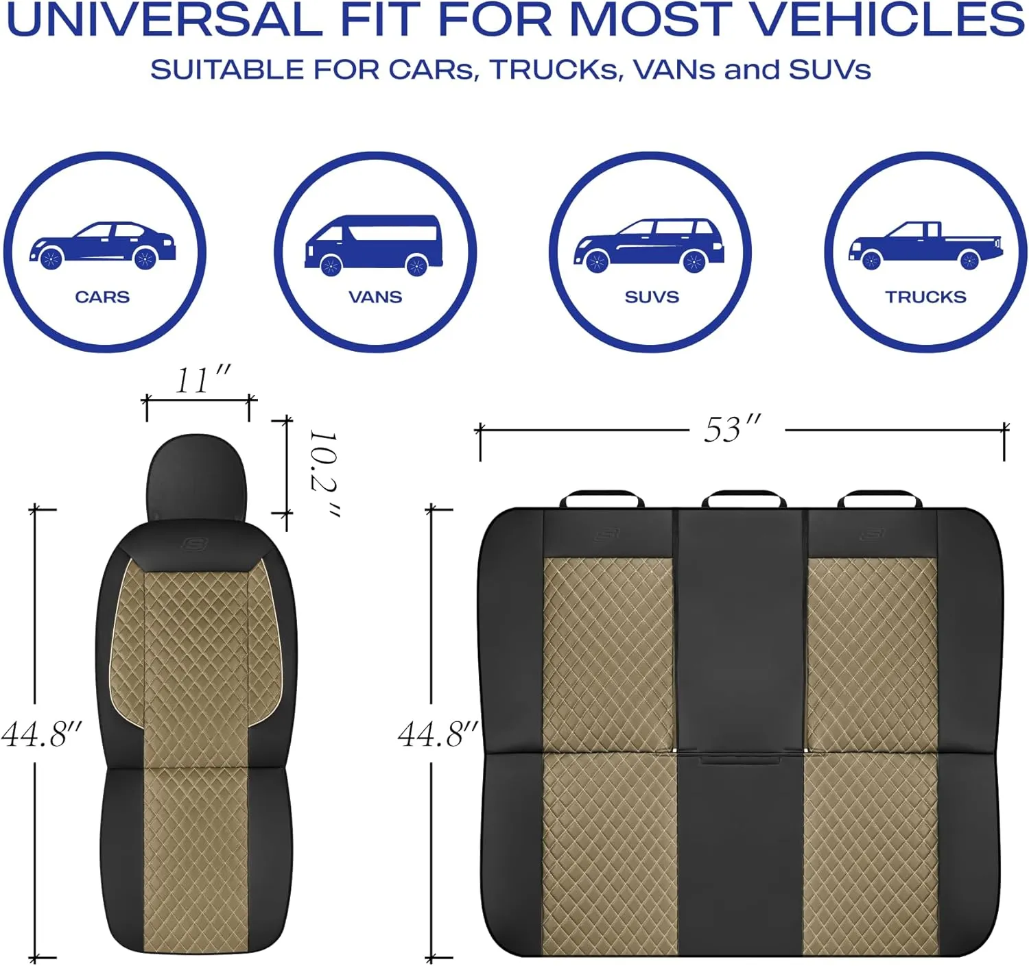 Skechers Car Seat Covers,Piping Luxury Faux Seat Covers,Waterproof Anti Slip Car Seat Protector Full Set,Car Accessories Airbag Universal Fit for Most Cars,Vans,Trucks,SUV,Beige