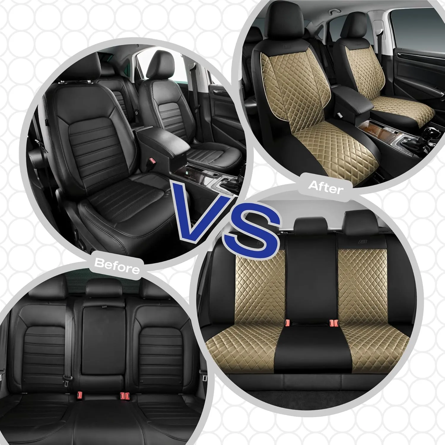 Skechers Car Seat Covers,Piping Luxury Faux Seat Covers,Waterproof Anti Slip Car Seat Protector Full Set,Car Accessories Airbag Universal Fit for Most Cars,Vans,Trucks,SUV,Beige