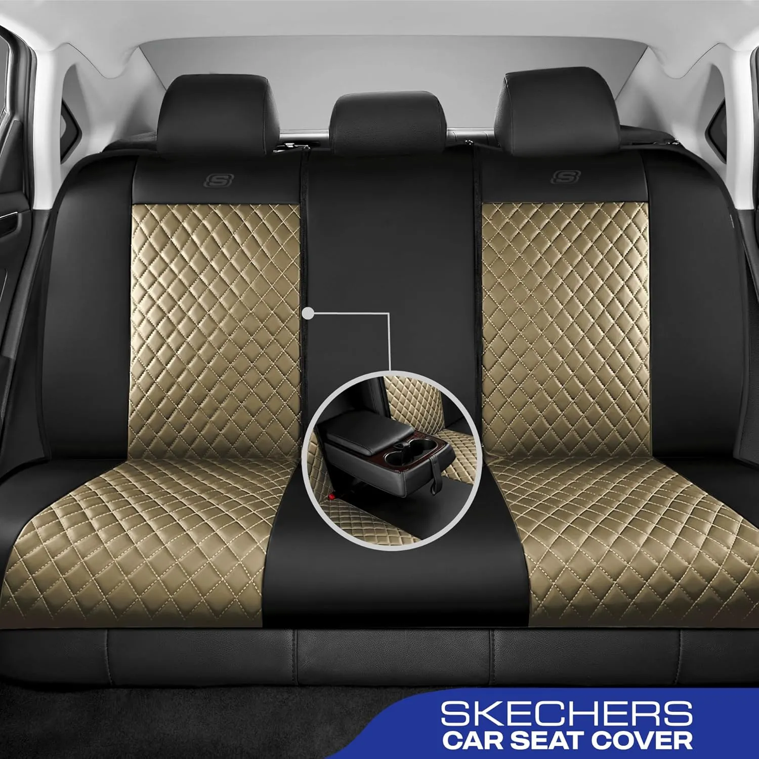 Skechers Car Seat Covers,Piping Luxury Faux Seat Covers,Waterproof Anti Slip Car Seat Protector Full Set,Car Accessories Airbag Universal Fit for Most Cars,Vans,Trucks,SUV,Beige