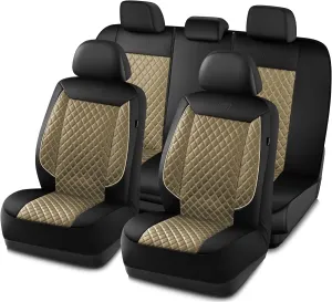 Skechers Car Seat Covers,Piping Luxury Faux Seat Covers,Waterproof Anti Slip Car Seat Protector Full Set,Car Accessories Airbag Universal Fit for Most Cars,Vans,Trucks,SUV,Beige