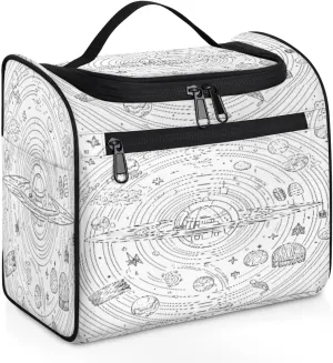 Sketch The Universe Women's Toiletry Bag Waterproof Cosmetic Bag Abstract Astronomical Travel Cosmetic Bag Multi-functional Organizer with Hooks Suitable for Full-size Toiletries and Cosmetics