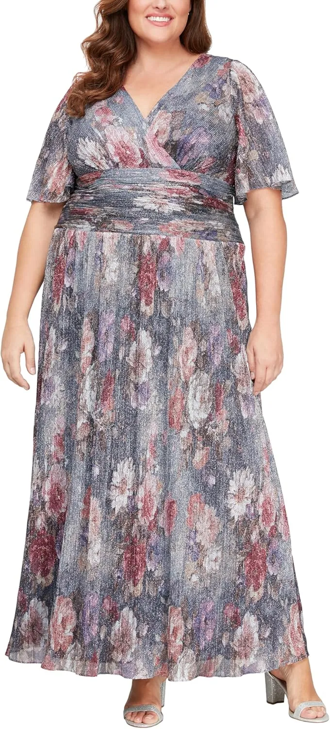 S.L. Fashions Women's Long A-line Mother of The Bride Dress with Ruched Waist (Plus Size)