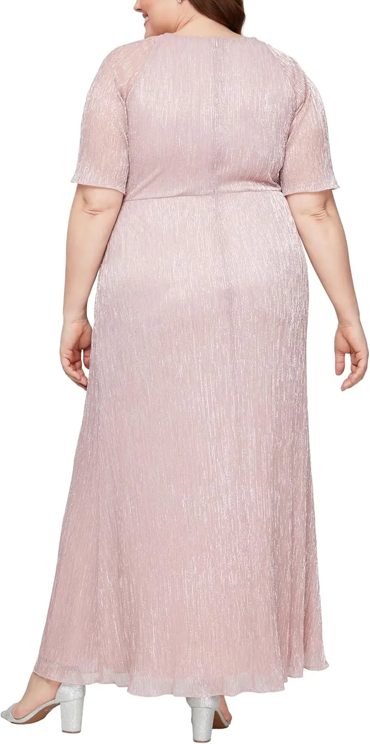 S.L. Fashions Women's Long A-line Mother of The Bride Dress with Ruched Waist (Plus Size)