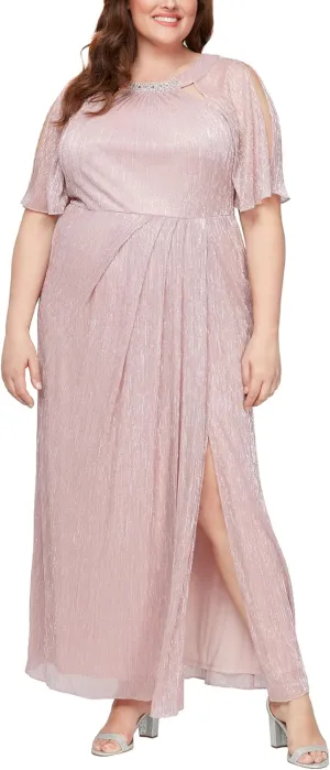 S.L. Fashions Women's Long A-line Mother of The Bride Dress with Ruched Waist (Plus Size)
