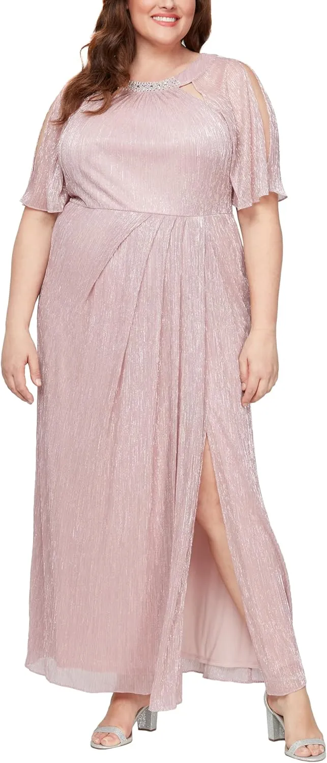 S.L. Fashions Women's Long A-line Mother of The Bride Dress with Ruched Waist (Plus Size)