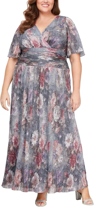 S.L. Fashions Women's Long A-line Mother of The Bride Dress with Ruched Waist (Plus Size)